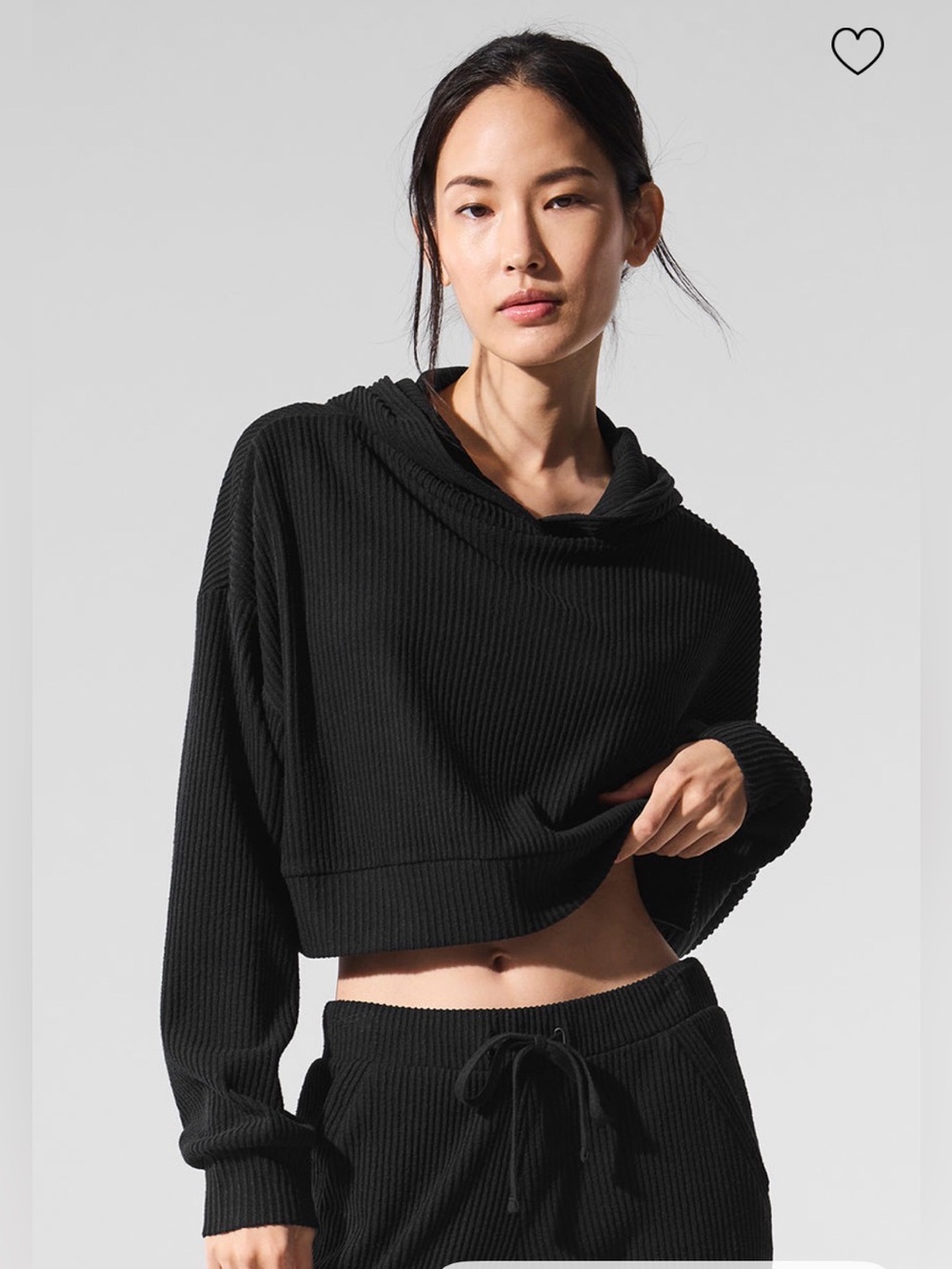 Alo Yoga Black Cropped Muse Ribbed Hooded Sweater - Women